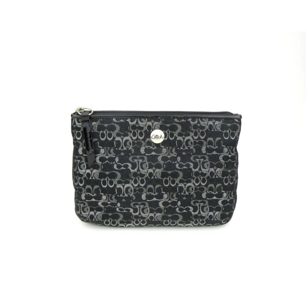 Coach Signature Mini C‎ Black Silver Zip Case Pouch